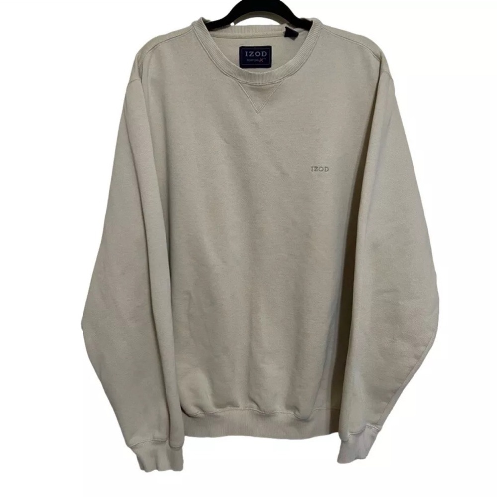 IZOD PerformX Men’s L Tall Cream Fleece Long Sleeve Golf Crewneck Sweater